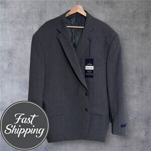 STAFFORD BIG and TALL Mens Blazer Sport Coat Two Button Jacket 56S Gray WOOL